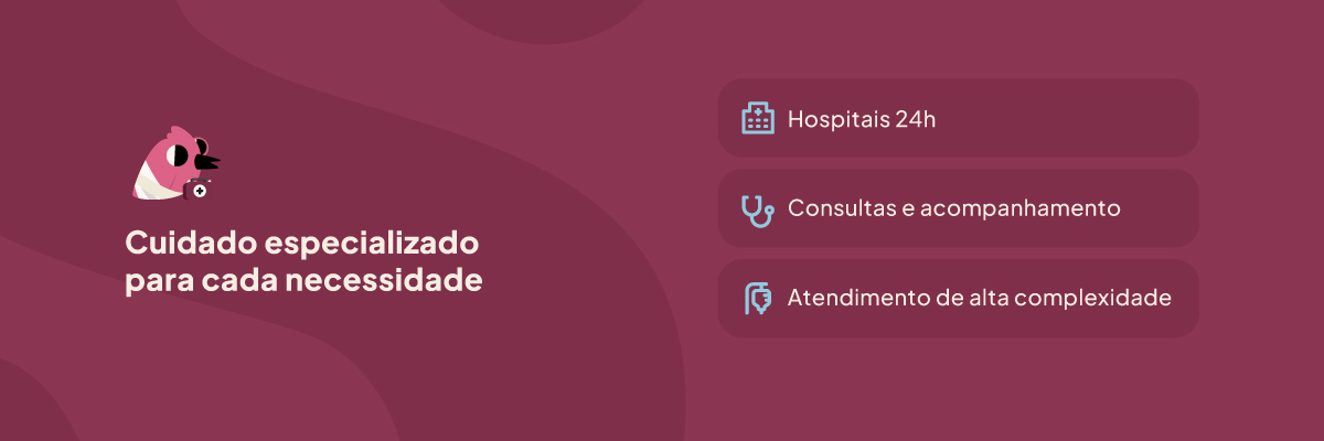 Cuidado especializado para cada necessidade: hospitais 24h, consultas e acompanhamento, atendimento de alta complexidade.